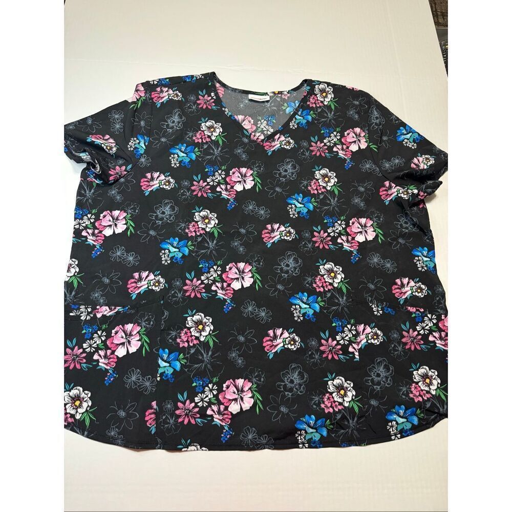 Scrubstar Floral Short Sleeve Black Scrub Top Size 3XL